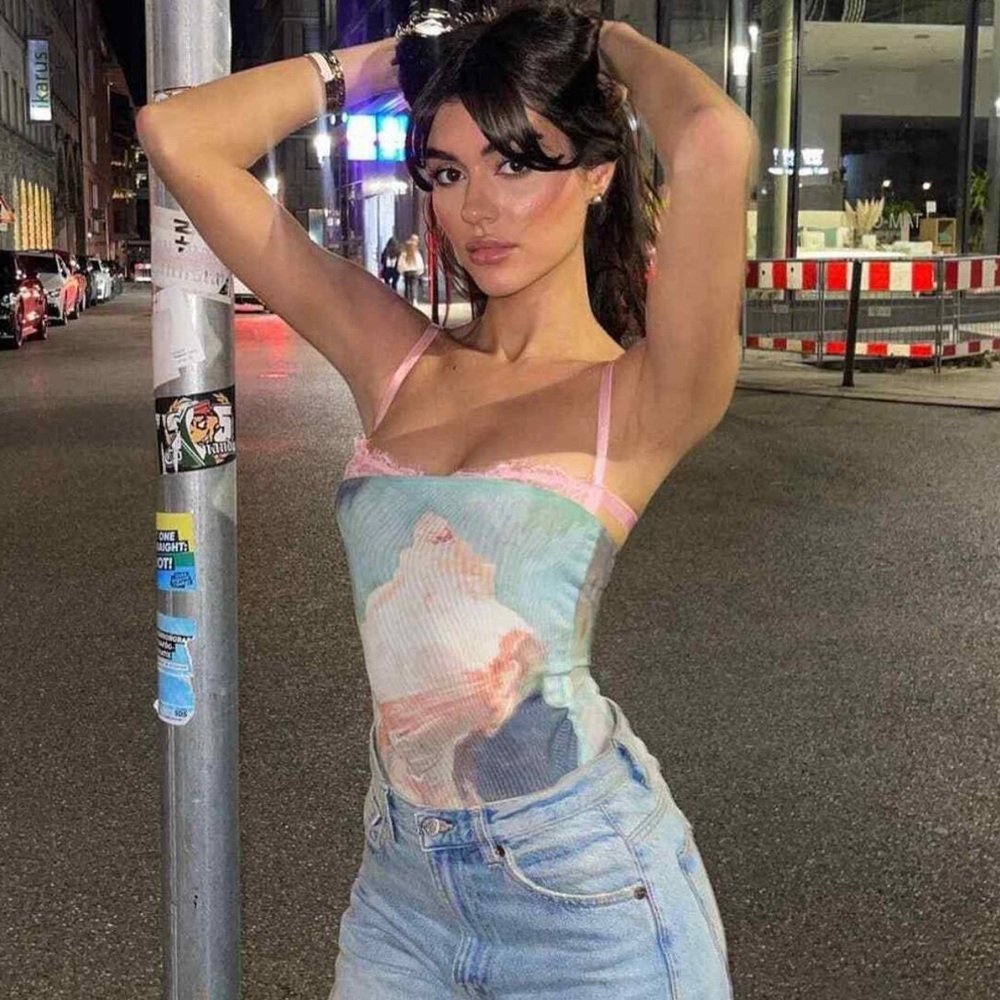 ZARA strapless printed tulle bodysuit sky blue Womens Small New 5039/374